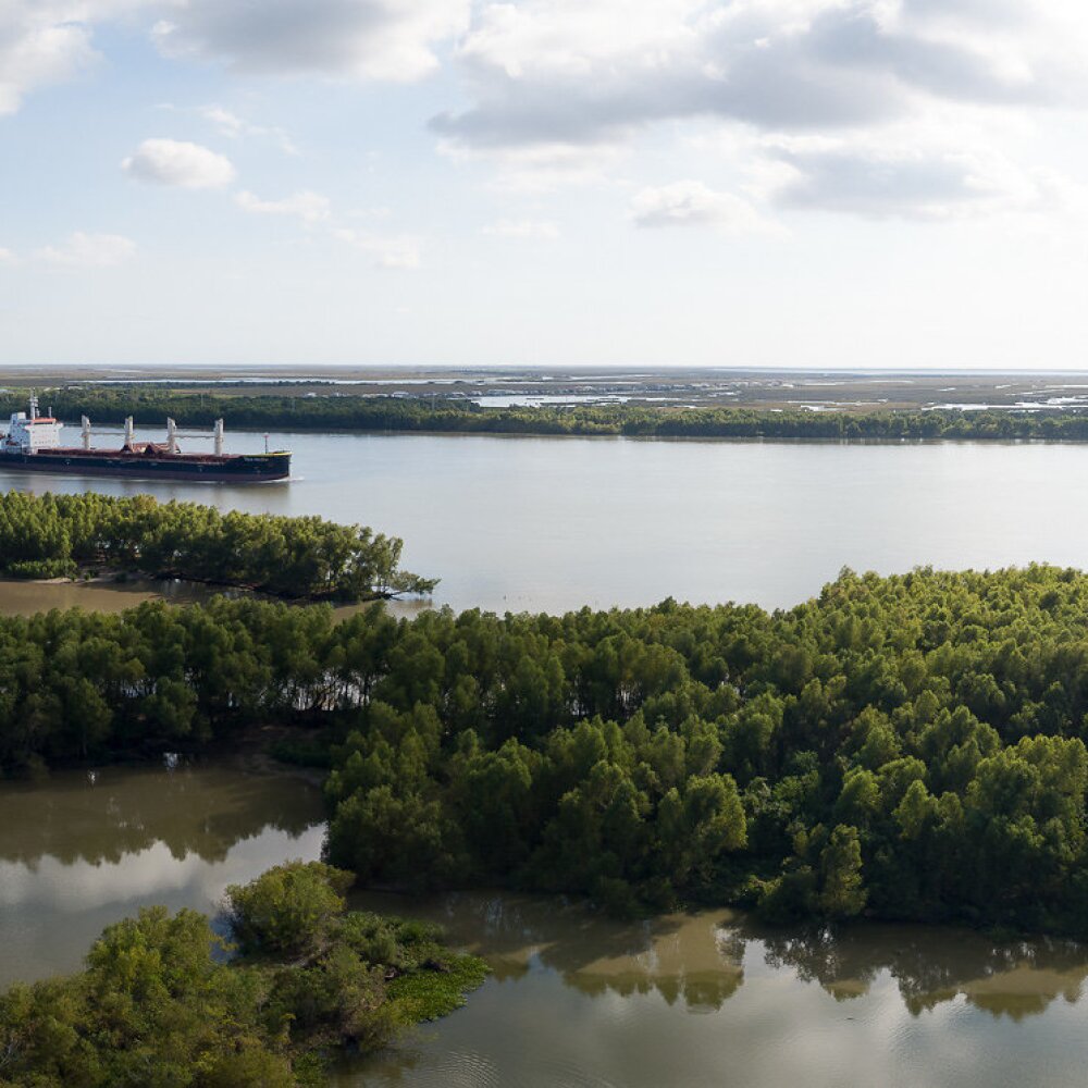 Louisiana Gulf Coast with Barge on Water