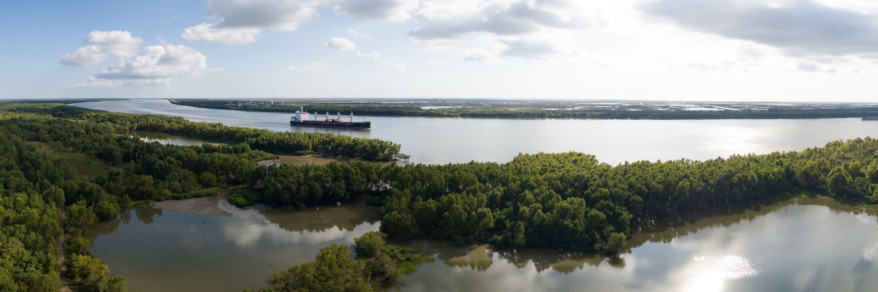 Louisiana Gulf Coast with Barge on Water
