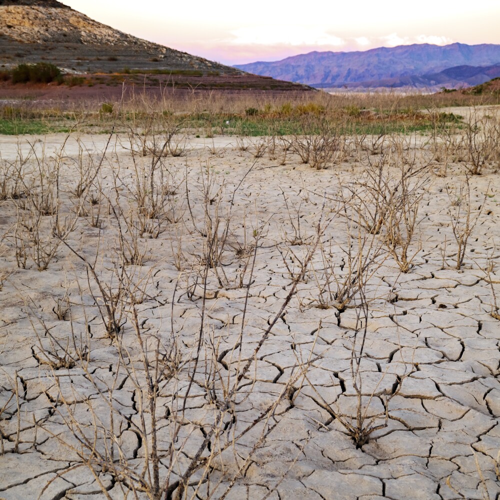  Dried and cracked land in Lake Mead near Las Vegas