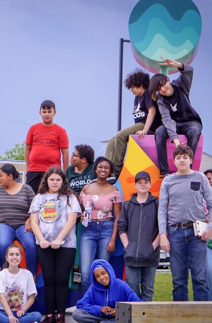 Empower Community High School. Olivia Jones with students