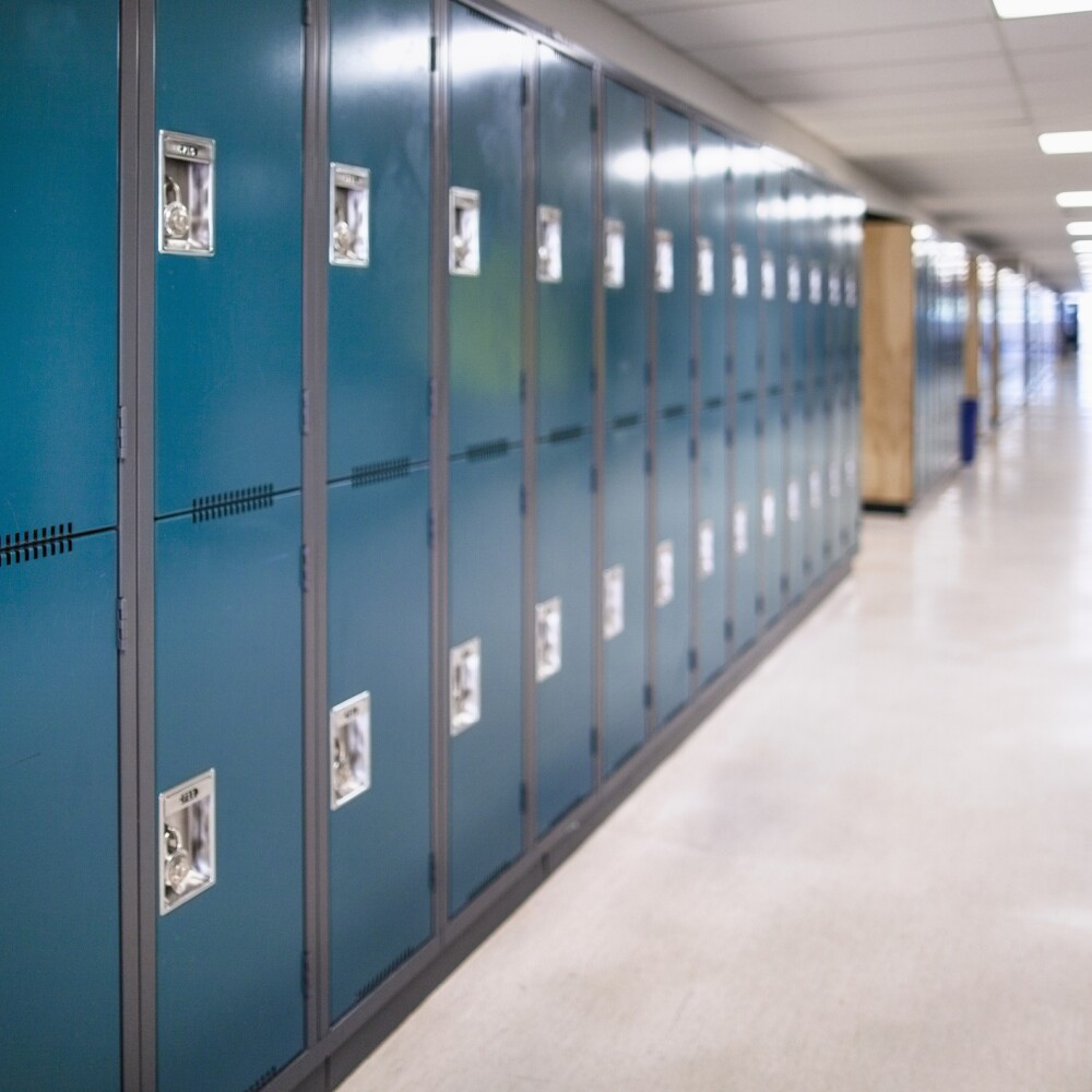 School lockers close-up background hallway
