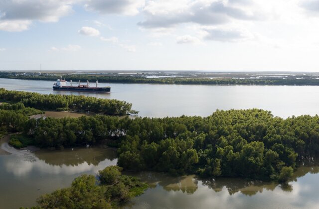 Louisiana Gulf Coast with Barge on Water