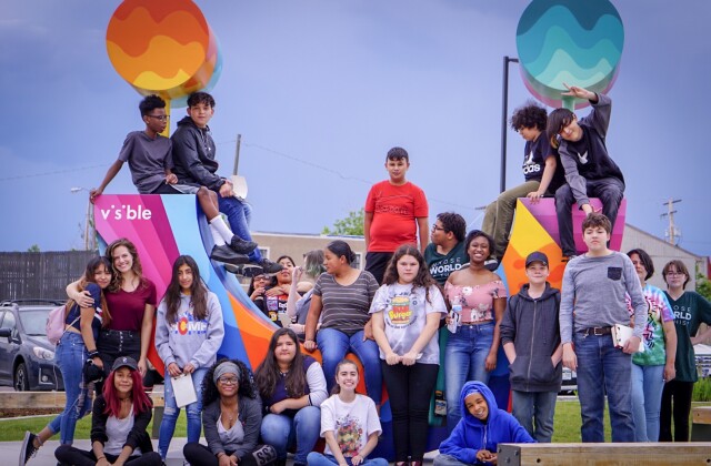Empower Community High School. Olivia Jones with students