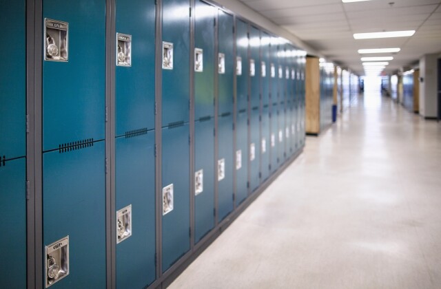 School lockers close-up background hallway