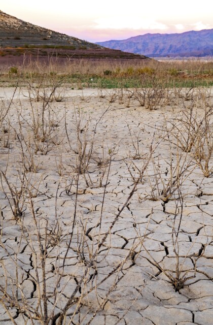  Dried and cracked land in Lake Mead near Las Vegas