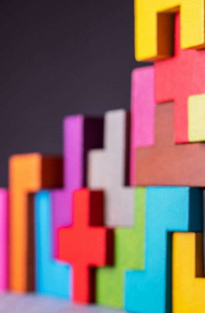 Geometric shapes on a wooden background