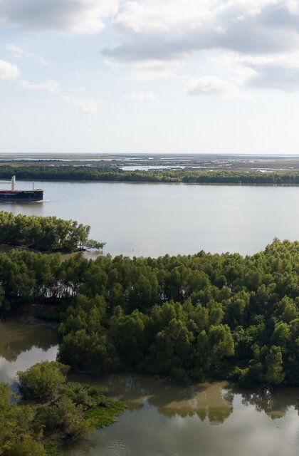 Louisiana Gulf Coast with Barge on Water