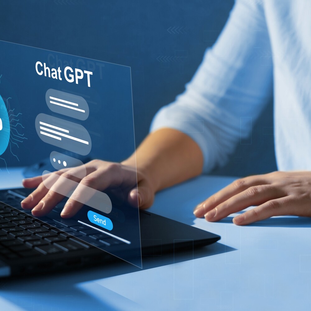 A photo simulation displays an image of the chatbot program ChatGPT.