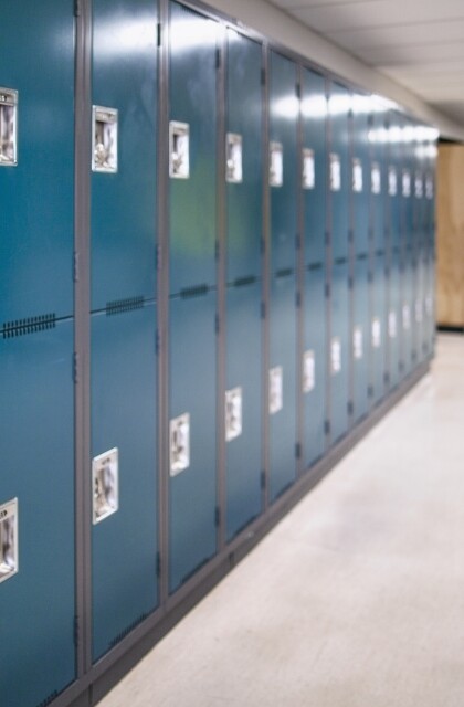 School lockers close-up background hallway