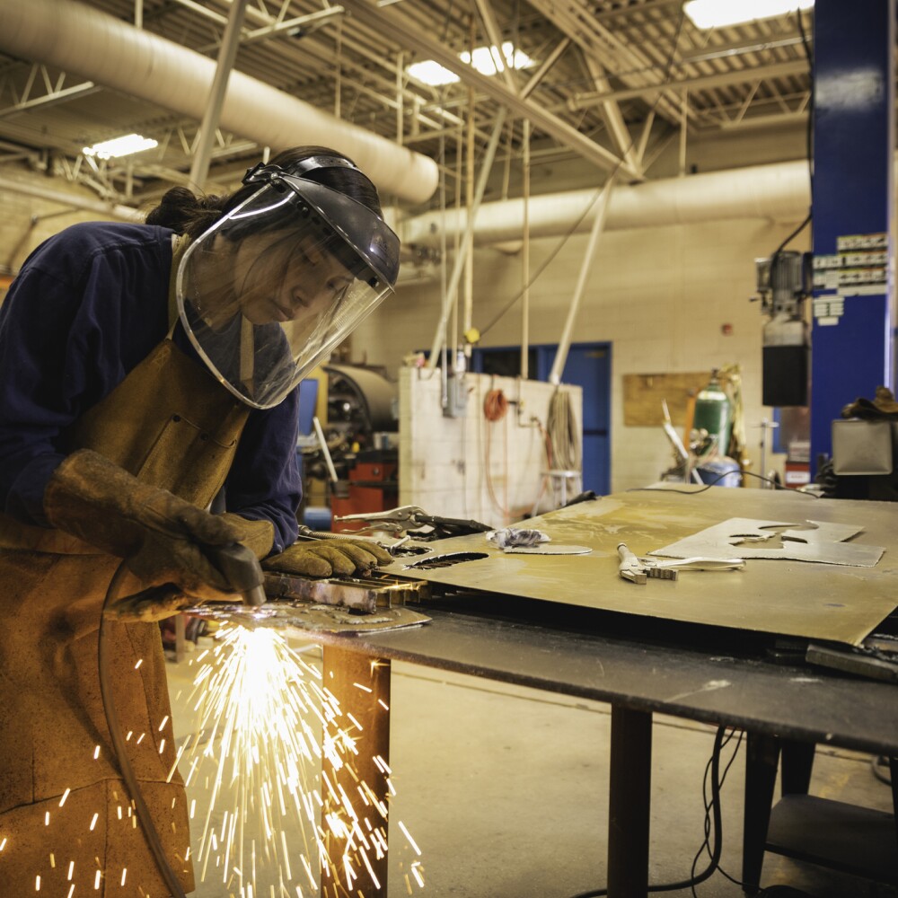 High School Student welding 