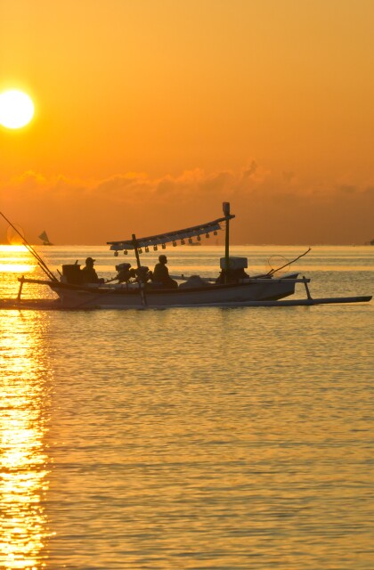 Jukung of fisherman in Bali at sunrise